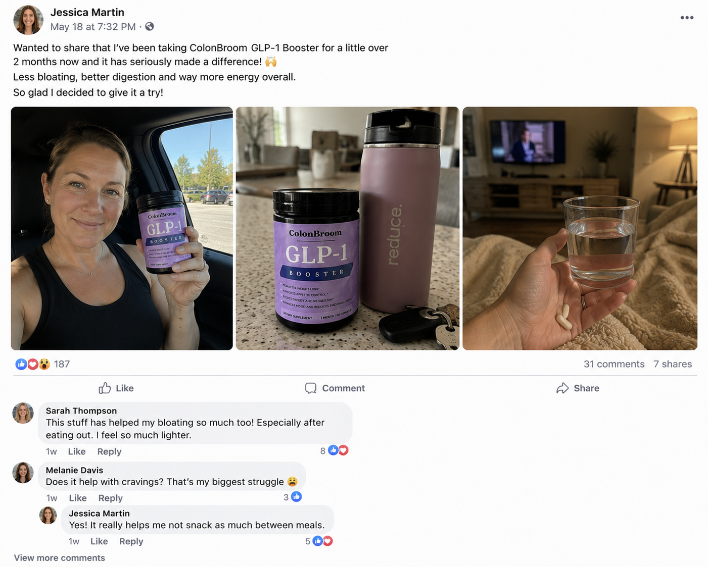 ColonBroom GLP-1 user sharing his experience on Facebook