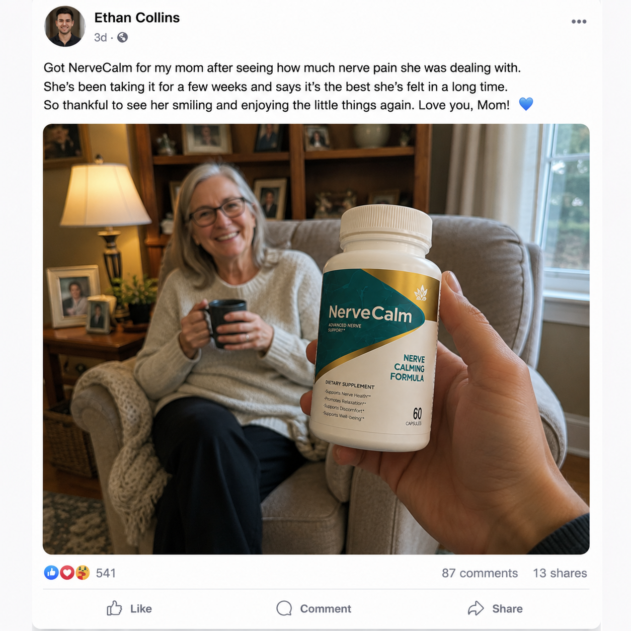 NerveCalm user sharing his experience on Facebook
