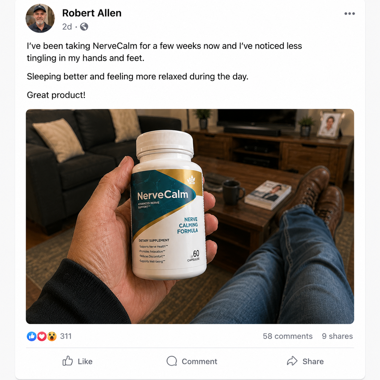 NerveCalm user sharing his experience on Facebook