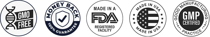 GLPro quality certifications — FDA registered, GMP certified, Non-GMO, Gluten Free, Made in USA